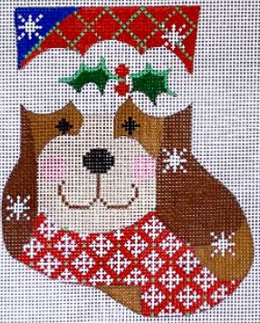 Tan Dog w/Holly Mini Stocking