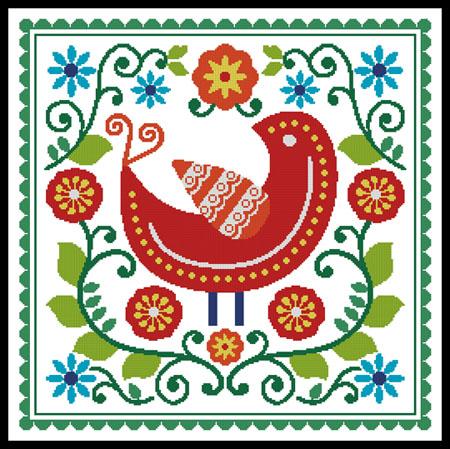Folk Art Bird and Flowers