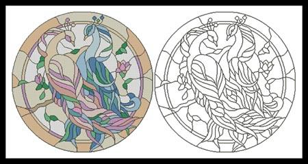 Peacock Couple Stained Glass Window