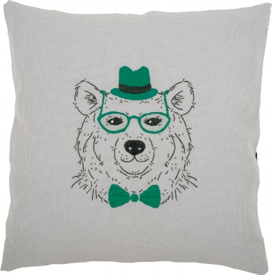 Bear With  Glasses Hat and Bowtie Cushion