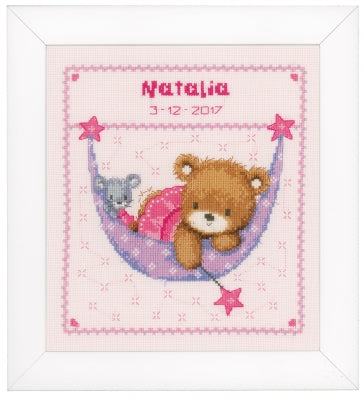 Little Pink Bear in Hammock Birth Announcement