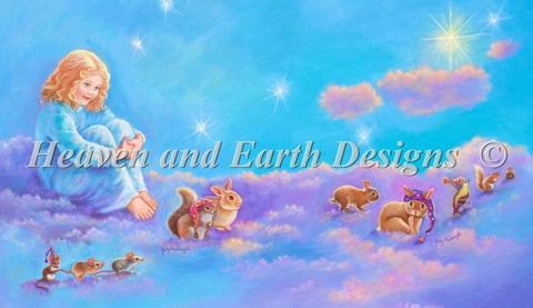 Girl And Animals In Clouds