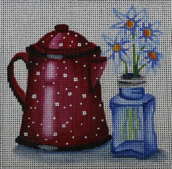 Red Tea Pot w/Flowers