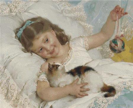 Girl Playing With A Kitten, A