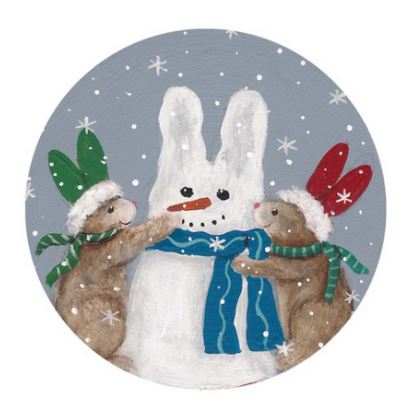 Bunnies Building Snowman