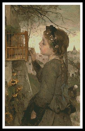 Girl Feeding A Bird In A Cage  (Jacob Maris)