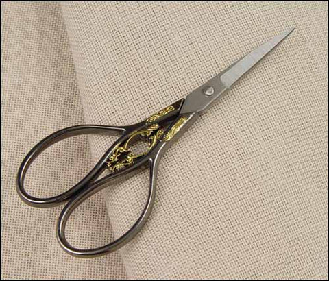 Marquis 4-1/4in Pewter Embroidery Scissors With Gold Filagree