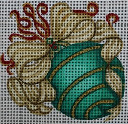 Green/Gold Ornament w/Gold and Red Bow