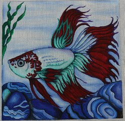 Red/Teal/Light Blue Fish w/Seaweed
