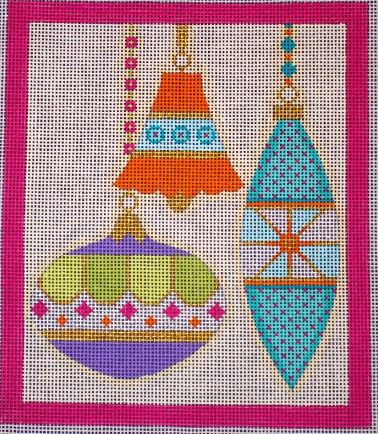 Merry and Bright - 3 Ornaments Bell Pink Border