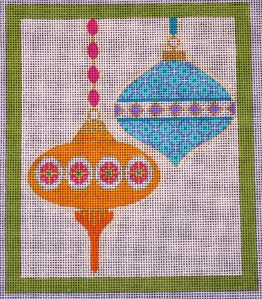 Merry and Bright - 2 Ornaments Short Teardrop Green Border
