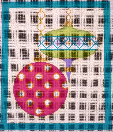 Merry and Bright - 2 Ornaments Round Dots Teal Border