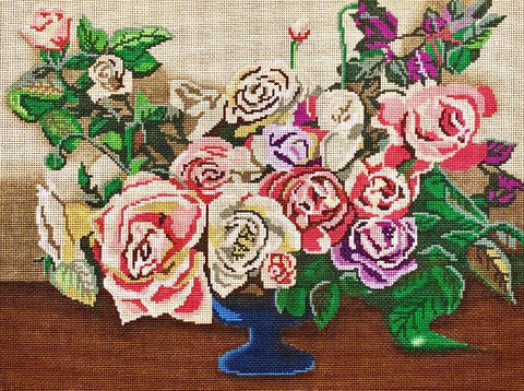 Pastel Roses in Blue Vase - Large