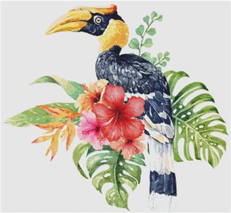 Great Hornbill in Hibiscus Bouquet