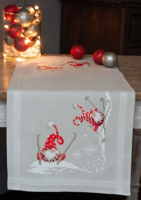 Christmas Gnome Skiing Table Runner