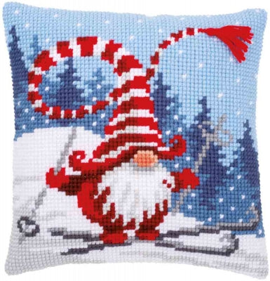 Christmas Gnome Skiing Cushion