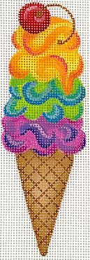 Rainbow Swirly Triple Scoop Ice Cream Cone w/Cherry