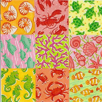 Tic Tac Toe Board/Pillow -Lilly Inspired Seaside Patchwork