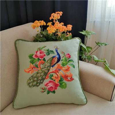 Peacock and Scrolling Roses - A