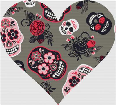 Pink and Grey Sugar Skull Heart