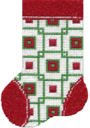 Mini Sock - White/Red/Green Squares