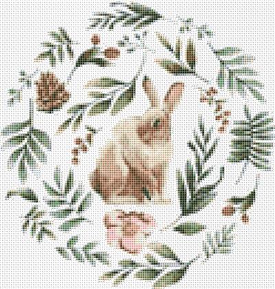 Wild Animals w/ Flowers and Leaves - Rabbit