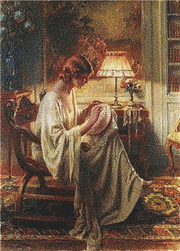 Lady Sewing in an Interior