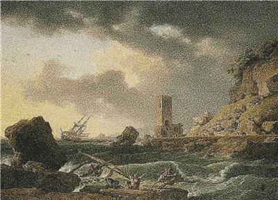 Rocky Coastal Scene with a Shipwreck