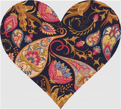 Magenta and Gold Paisley Heart