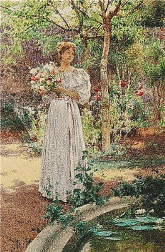 Young Woman by a Pool of Water Lilies