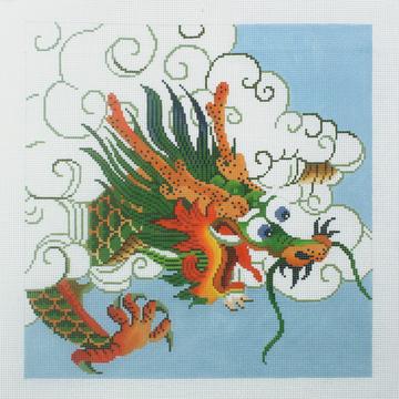 Green Dragon on Blue