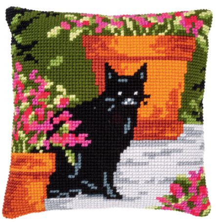 Cat Between Flower Pots Cushion