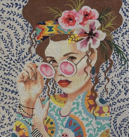 Elegant Hippie Lady on Grey w/Glasses