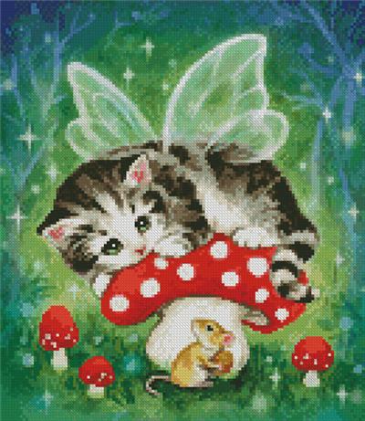 Mini Kitten Fairy on Mushroom