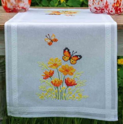 Orange Flowers Butterfly Table Runner