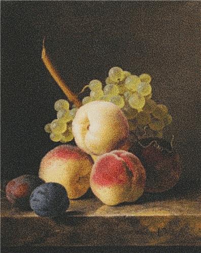 Nature Morte Aux PÃªches, Raisins ET Quetsches Sur Un Entablement