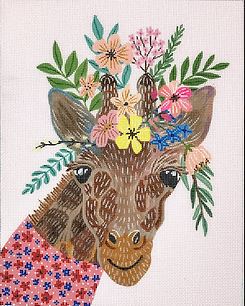 Giraffe in Pink Dress w/Flowers