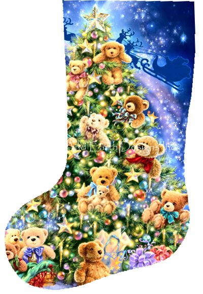 Stocking Teddy Bear Tree Flipped - Dona Gelsinger