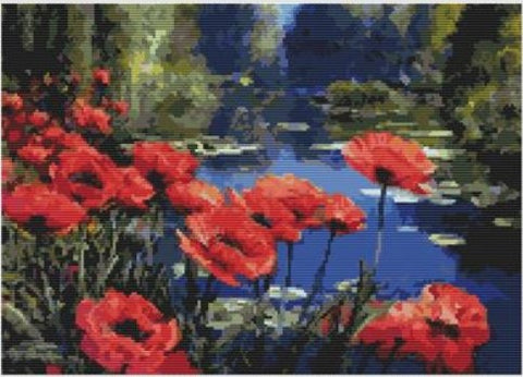 Poppies By The Pond (Circular) (William Jabez Muckley)