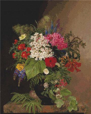 Convulvulus Lupins Speedwell and Fuschia in a Vase