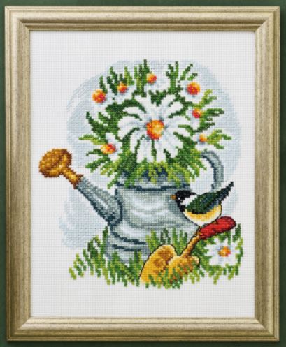 Mousewhite Birds w/Flowers in Water Can