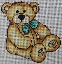 Light Brown Teddy Bear w/Turquoise/Polka Dot Bowtie