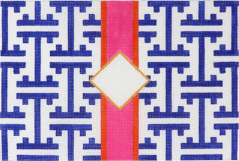 Kaye Clutch - Blue Lattis w/Stripe - Monogram