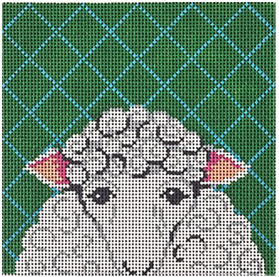 White Sheep Face on Green