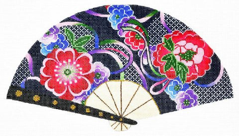 Fan - Floral on Navy