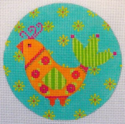 Mod Bird - Blue/Orange Floral Background 