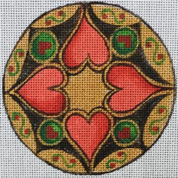 Gold Ornament w/Red Hearts