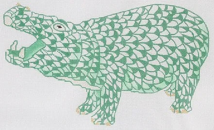 Herend Inspired Fishnet Hippo Emerald/Gold