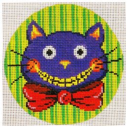 Round Purple Cat on Green