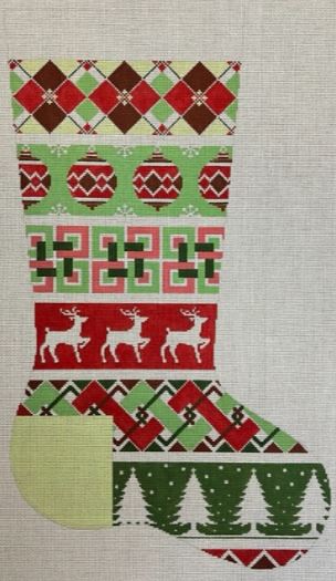 Red and Green Ornament/Deer/Tree Stocking
